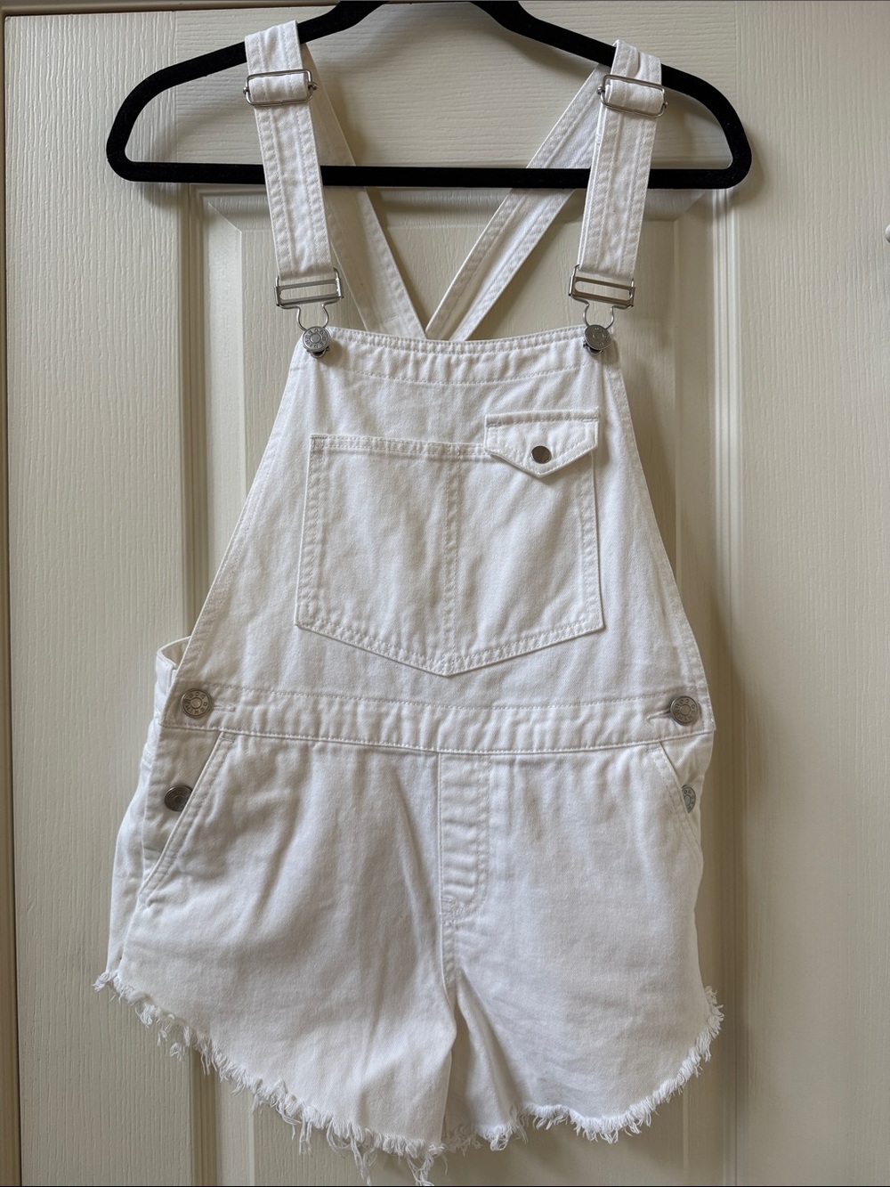 BDG White Denim Short Overalls